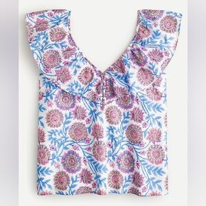 NWT J. Crew Ruffle V-neck top in floral vine block print | Size XS